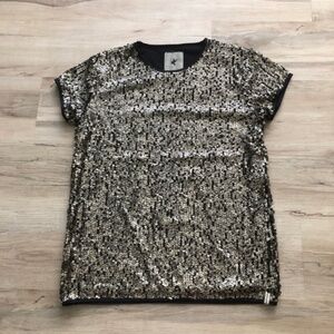 One Teaspoon Black and Gold Sequin Short Sleeve Top